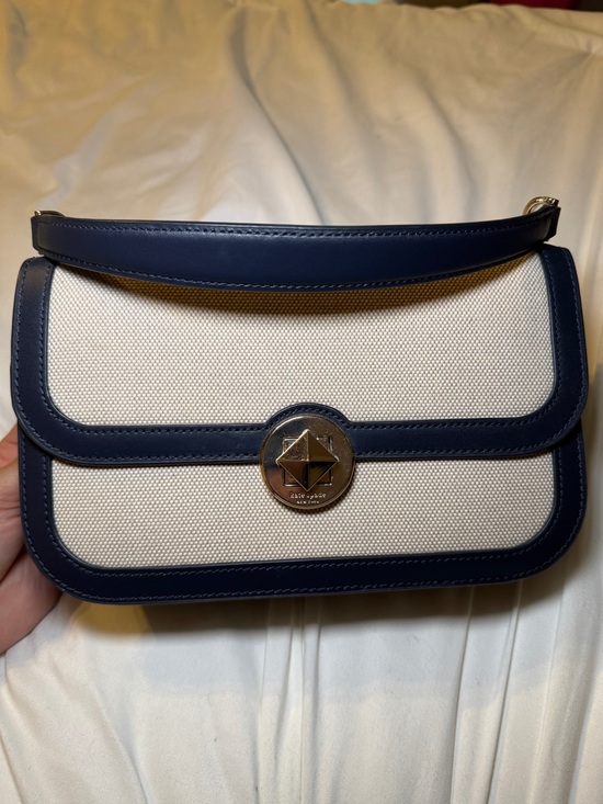 kate spade Handbags - kate spade Navy and Cream Canvas Shoulder Bag with Turn-Lock